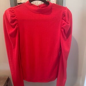 NWT HYFVE Red Ribbed Mock Neck Puff Sleeve Top Small